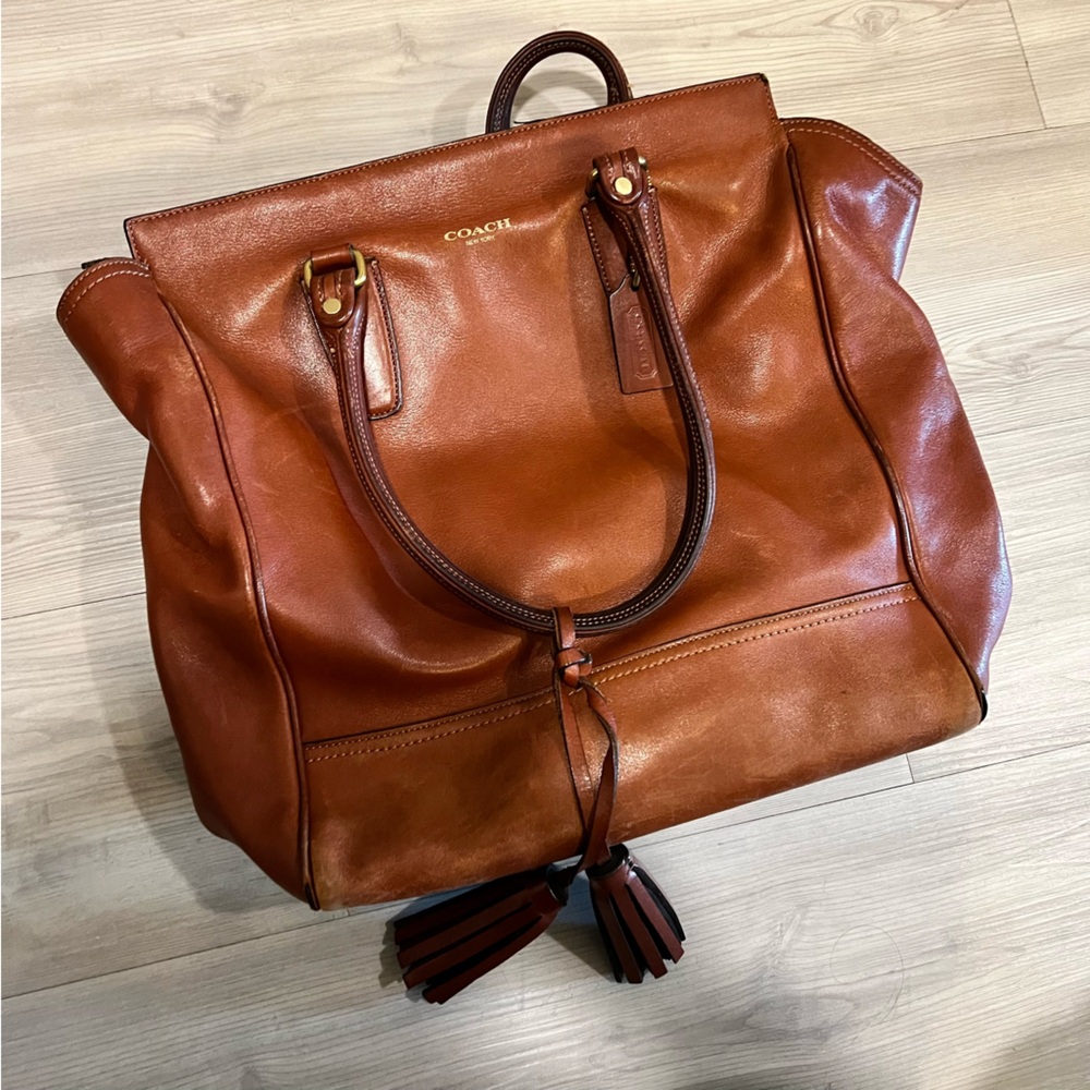 Coach Tan Leather Tote with Tassel